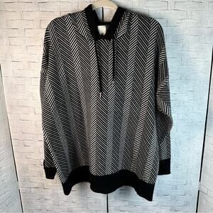 Joie Black and White Chevron Sweater hoodie drawstring pouch pocket plus size